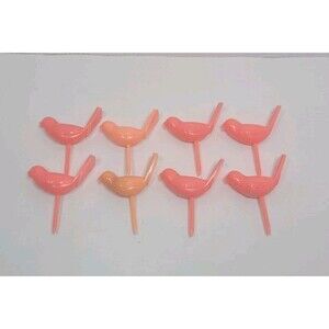 Vintage Pink Bird Plastic Cupcake Cake Toppers Candle Picks Baking Decoration